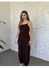 Askılı sandy kumaş tulum kahve