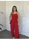 Askılı sandy kumaş tulum kırmızı