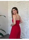 Askılı sandy kumaş tulum kırmızı