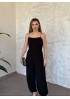 Askılı sandy kumaş tulum siyah