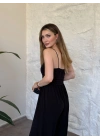 Askılı sandy kumaş tulum siyah
