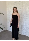Askılı sandy kumaş tulum siyah