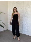 Askılı sandy kumaş tulum siyah