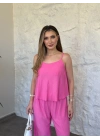 Askısı ayarlanabilir çilek kumaş takım pembe