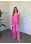 Askısı ayarlanabilir çilek kumaş takım pembe