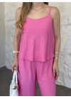 Askısı ayarlanabilir çilek kumaş takım pembe