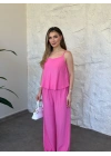 Askısı ayarlanabilir çilek kumaş takım pembe