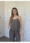 Askısı ayarlanabilir çilek kumaş takım vizon