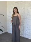 Askısı ayarlanabilir çilek kumaş takım vizon