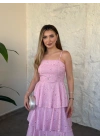 Askısı ayarlanabilir pelerinli kat katlı elbise pembe