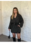 Aura çizgili ara boy trenç kahve