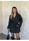 Aura çizgili ara boy trenç yeşil