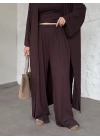 Basic üst & pantolonlu 3’lü takım kahve