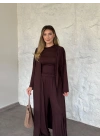 Basic üst & pantolonlu 3’lü takım kahve