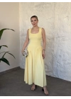 Bel drapeli prenses elbise sarı