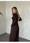 beli büzgülü paça lastikli basic takım kahve