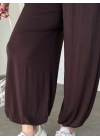 beli büzgülü paça lastikli basic takım kahve