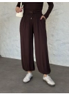 beli büzgülü paça lastikli basic takım kahve