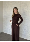 beli büzgülü paça lastikli basic takım kahve