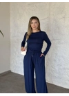 beli büzgülü paça lastikli basic takım lacivert