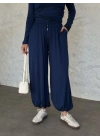 beli büzgülü paça lastikli basic takım lacivert