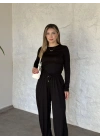 beli büzgülü paça lastikli basic takım siyah