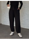 beli büzgülü paça lastikli basic takım siyah