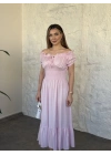 Beli gipeli madonna yaka önden bağlamalı elbise pembe