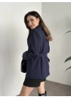 Beli kemer detaylı blazer ceket lacivert