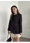 Beli kemer detaylı blazer ceket siyah