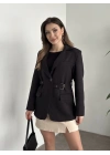 Beli kemer detaylı blazer ceket siyah