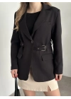 Beli kemer detaylı blazer ceket siyah