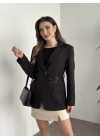 Beli kemer detaylı blazer ceket siyah