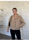 beli lastikli dik yaka bomber ceket bej
