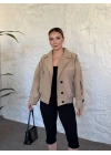 beli lastikli dik yaka bomber ceket bej