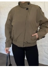 beli lastikli dik yaka bomber ceket haki
