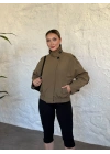 beli lastikli dik yaka bomber ceket haki