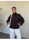 beli lastikli dik yaka bomber ceket kahve
