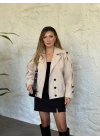 beli lastikli dik yaka bomber ceket krem
