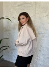 beli lastikli dik yaka bomber ceket krem