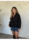 beli lastikli dik yaka bomber ceket siyah