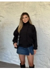 beli lastikli dik yaka bomber ceket siyah