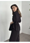 Belinden büzgülü gömlekli modal takım siyah