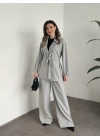 Belinden kuşaklı kimona takım gri