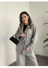 Belinden kuşaklı kimona takım gri