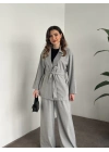 Belinden kuşaklı kimona takım gri