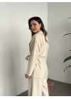 Belinden kuşaklı kimona takım krem