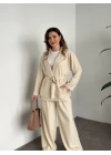Belinden kuşaklı kimona takım krem