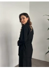 Belinden kuşaklı kimona takım siyah