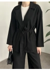 Belinden kuşaklı kimona takım siyah